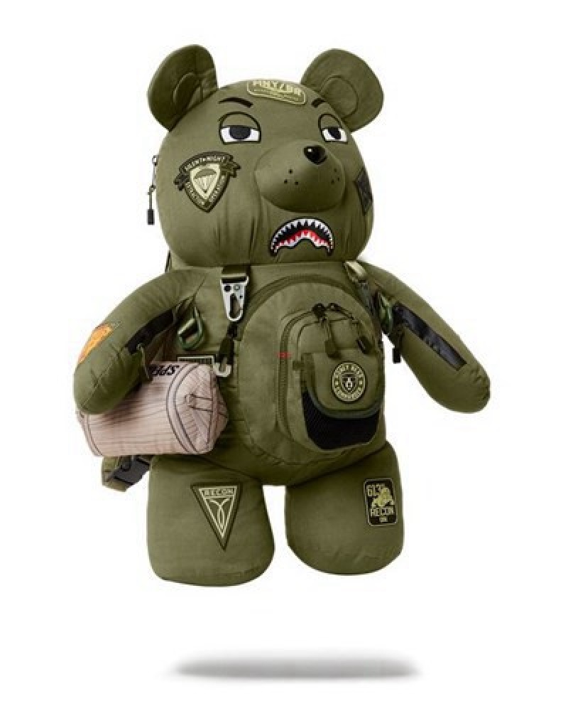 Green Sprayground Special Ops Full Throttle Moneybear Teddybear Backpacks | 83951-GRLI