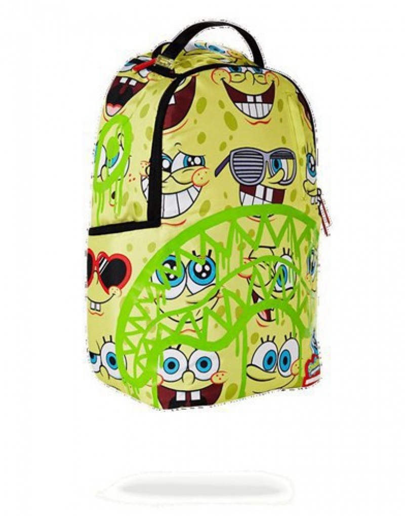 Green Sprayground Spongebob Spraypaint Face Pattern Backpacks | 58794-KFIB