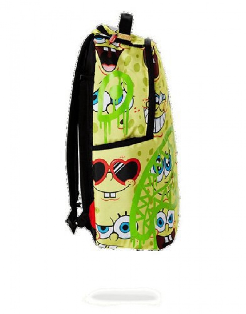 Green Sprayground Spongebob Spraypaint Face Pattern Backpacks | 58794-KFIB