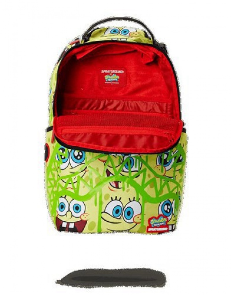 Green Sprayground Spongebob Spraypaint Face Pattern Backpacks | 58794-KFIB