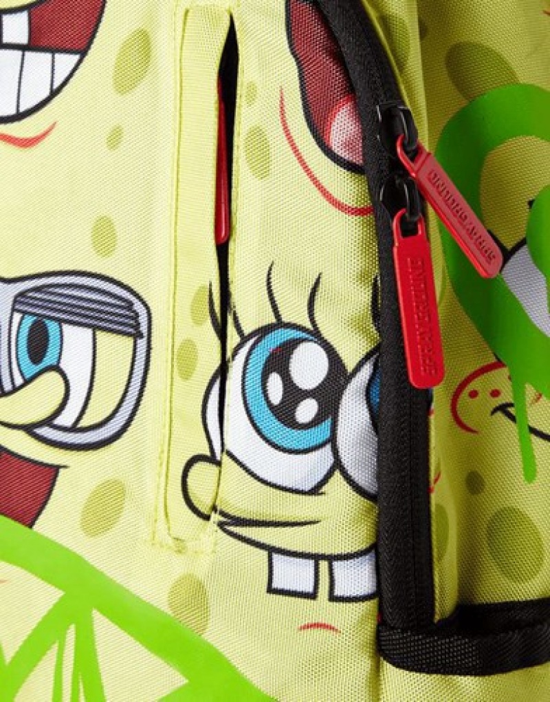 Green Sprayground Spongebob Spraypaint Face Pattern Backpacks | 58794-KFIB