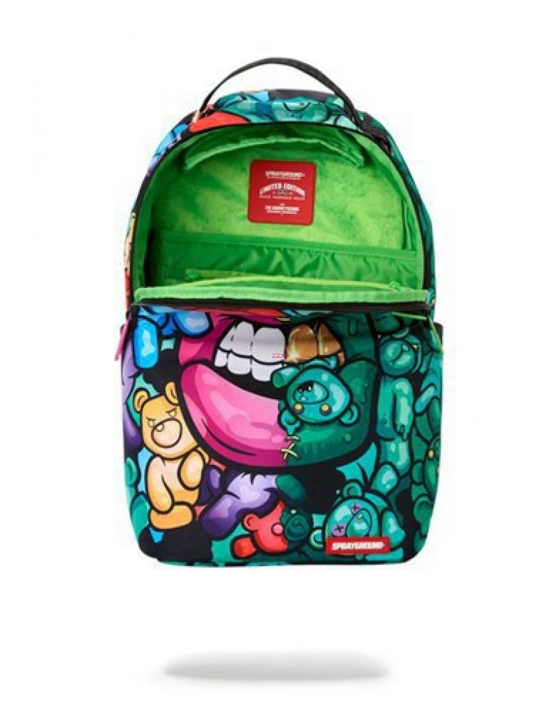 Green Sprayground Zombie Gummy Bear Lips Backpacks | 43058-ZNCA