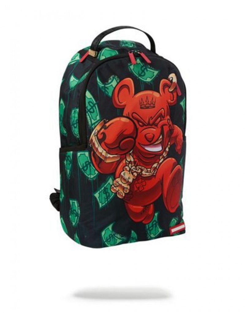 Green / Red Sprayground Diablo Bear: On The Run Backpacks | 73592-EPXC