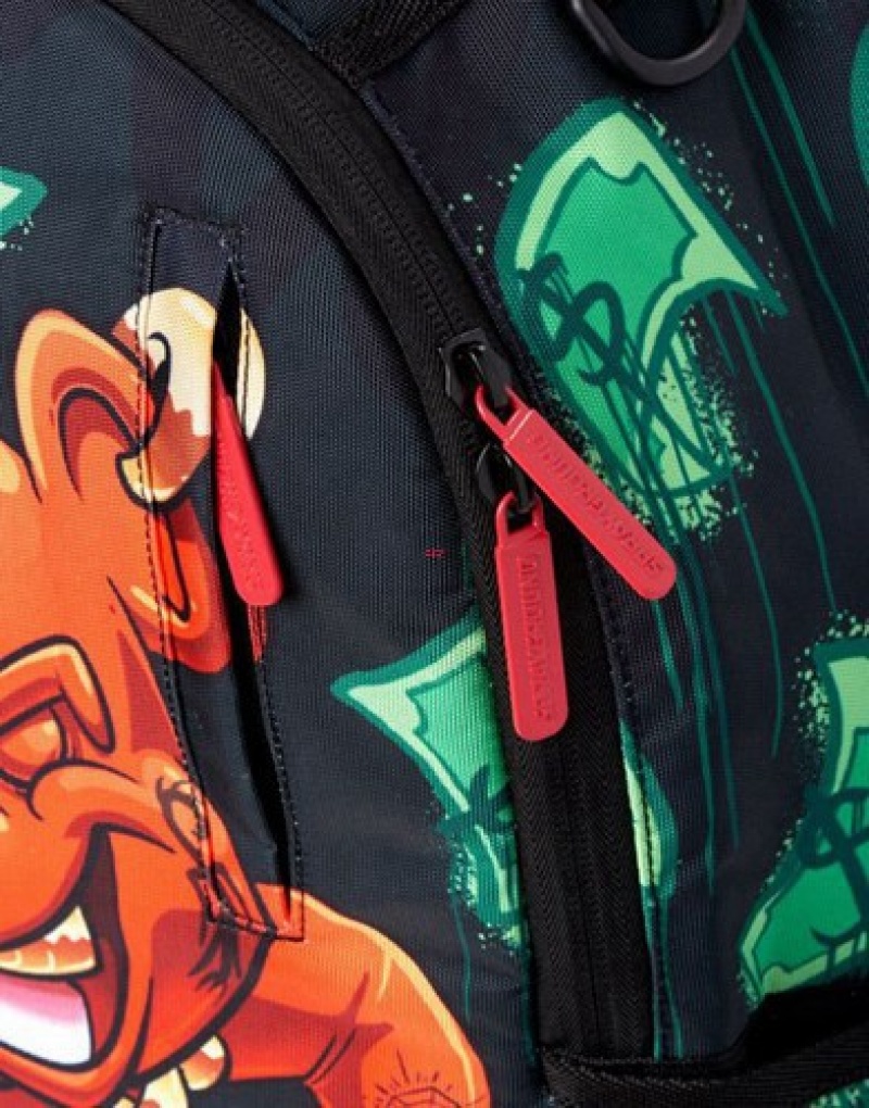 Green / Red Sprayground Diablo Bear: On The Run Backpacks | 73592-EPXC