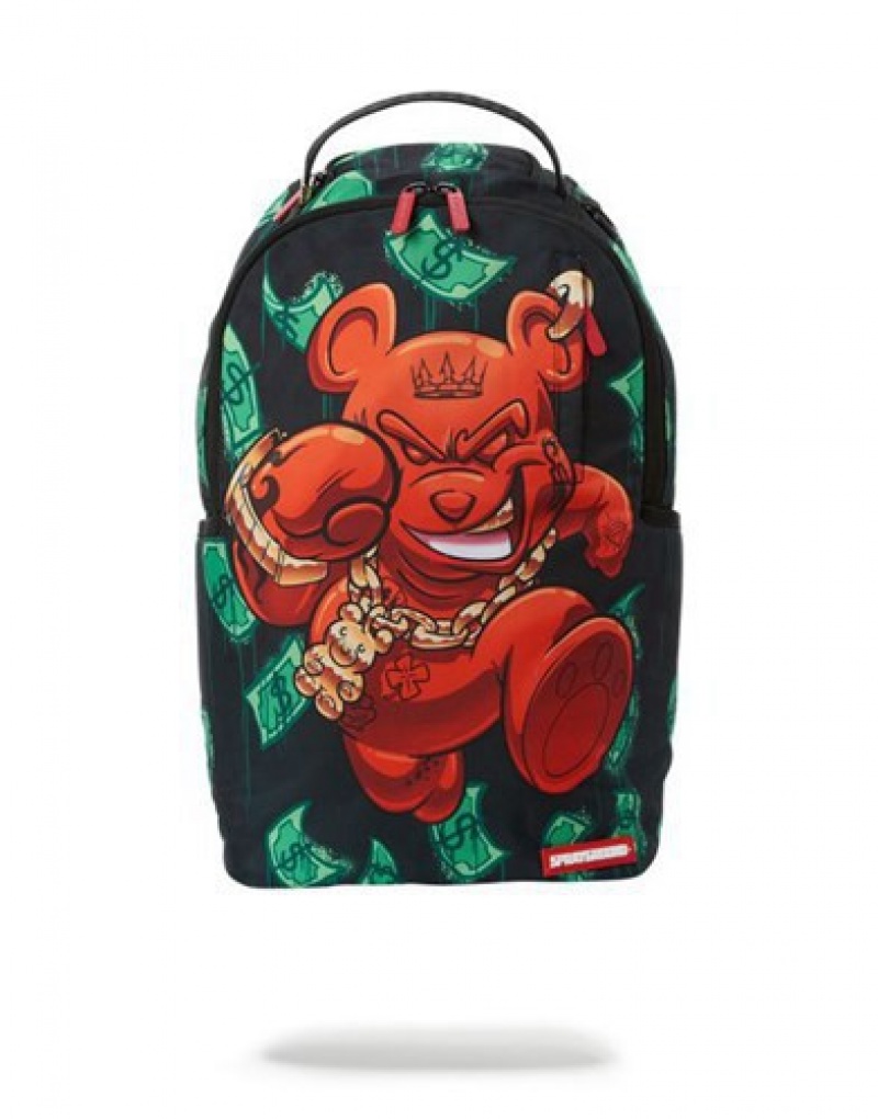 Green / Red Sprayground Diablo Bear: On The Run Backpacks | 73592-EPXC