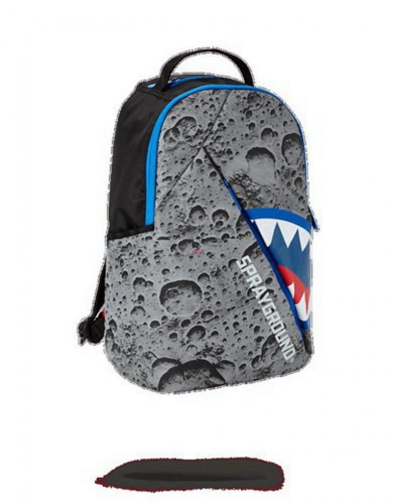 Grey Sprayground Angled Reflective Shark (Space Shot) Backpacks | 12706-DWRU