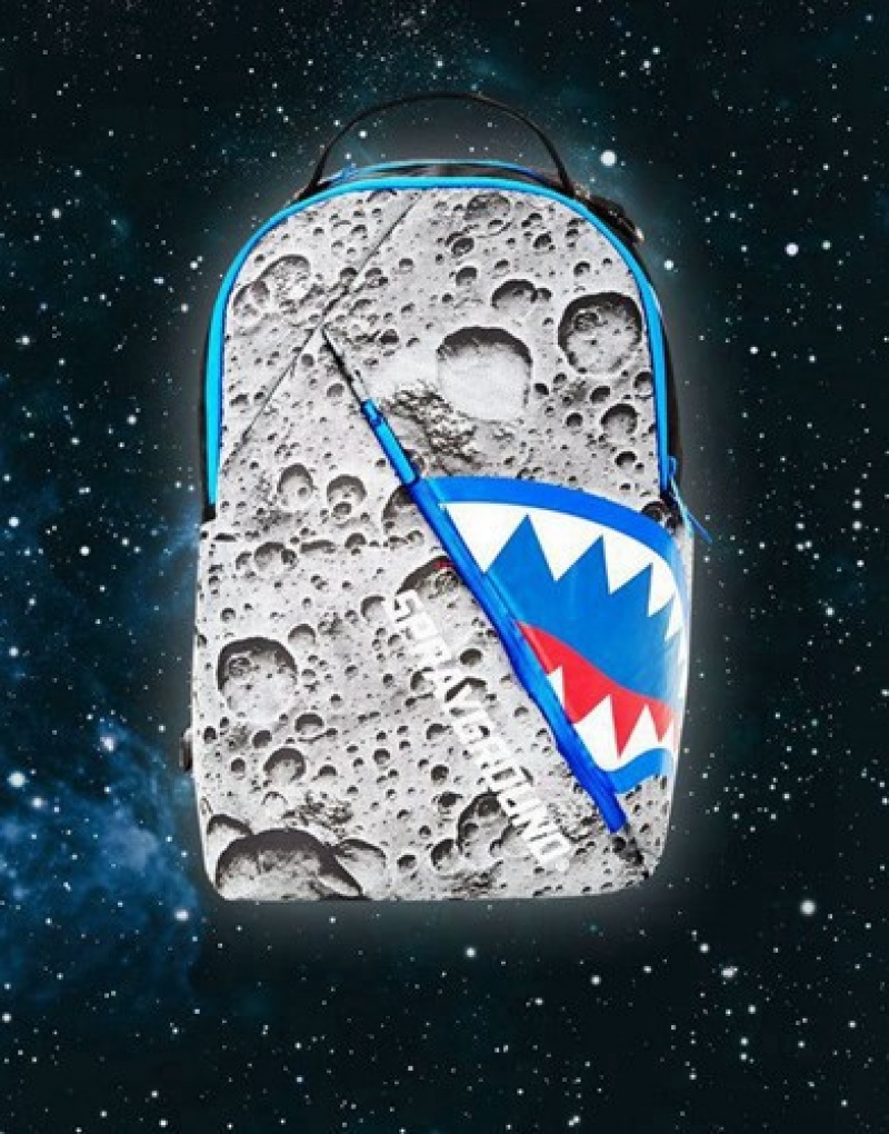 Grey Sprayground Angled Reflective Shark (Space Shot) Backpacks | 12706-DWRU