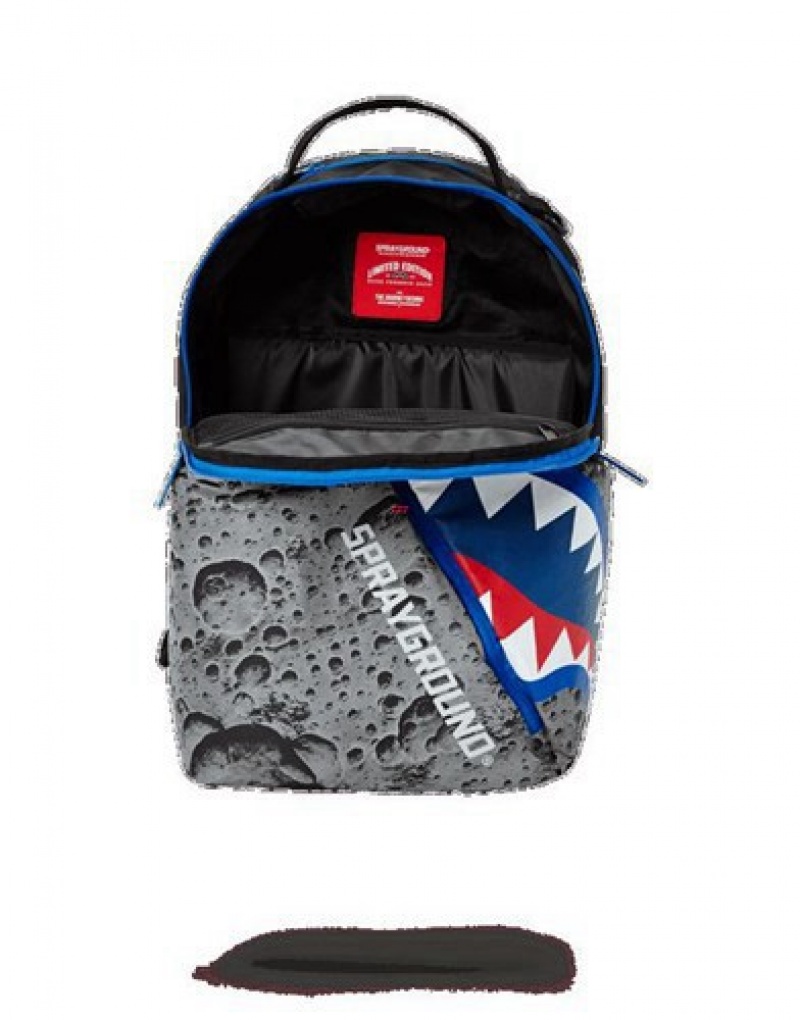 Grey Sprayground Angled Reflective Shark (Space Shot) Backpacks | 12706-DWRU