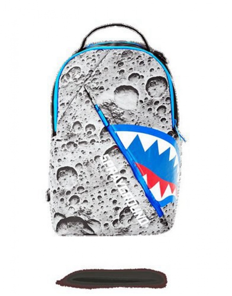 Grey Sprayground Angled Reflective Shark (Space Shot) Backpacks | 12706-DWRU