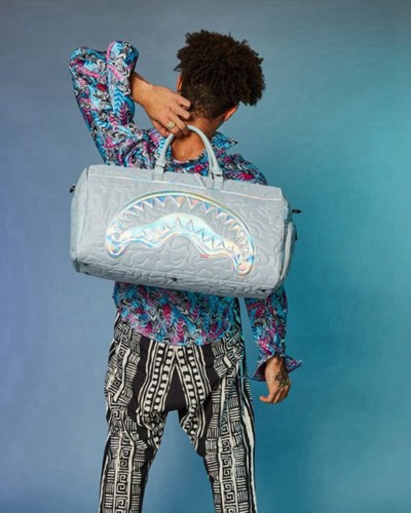 Grey Sprayground Mirashaku Iridescent Quilt Duffle Bags | 82049-GNKD