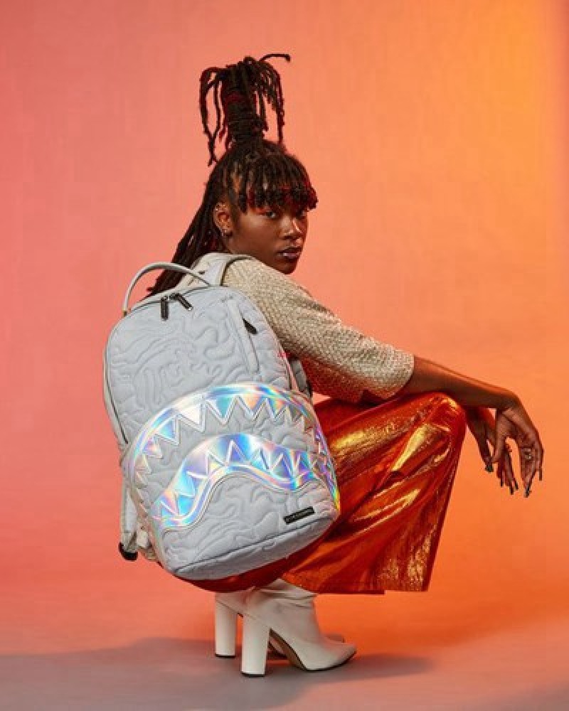 Grey Sprayground Mirashaku Iridescent Quilt Backpacks | 95036-SALY