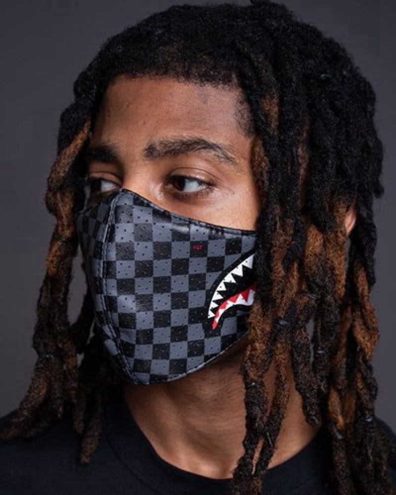 Grey Sprayground Sharks In Paris Vegan Leather Face Masks | 31926-UWYJ