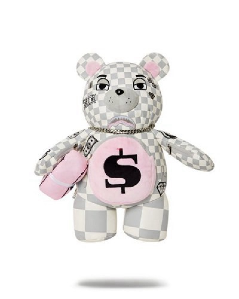 Grey Sprayground Xtc La Palais Medium Moneybear Teddybear Backpacks | 41023-WKBM