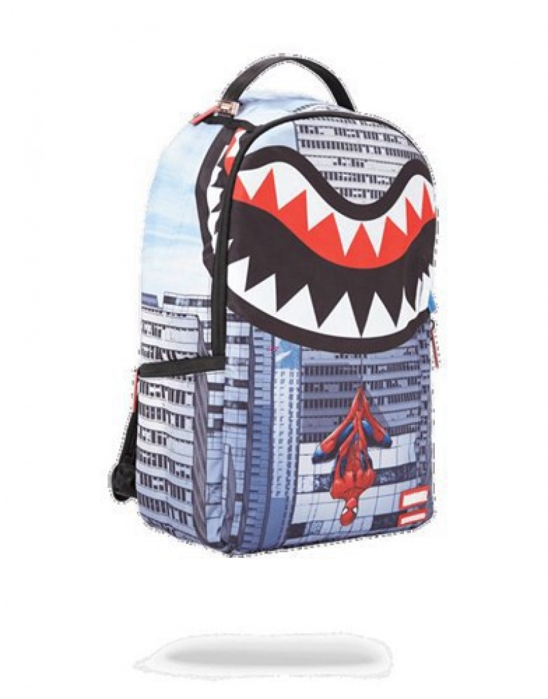 Lavender Sprayground Spiderman Upside Down Shark Backpacks | 90216-SOVL