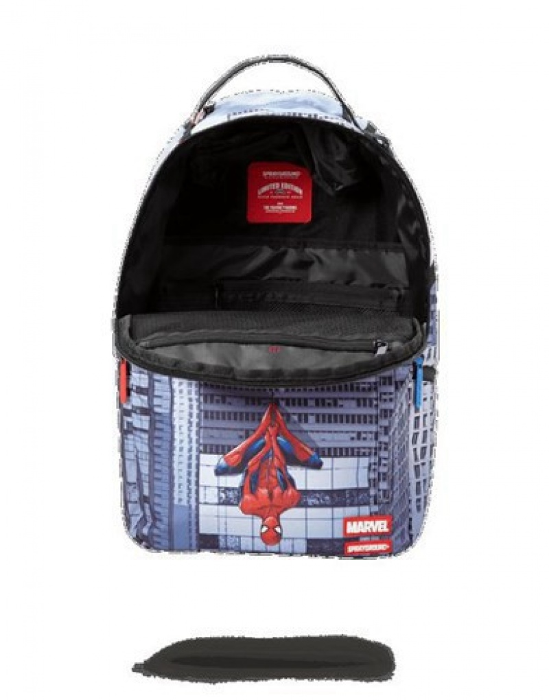 Lavender Sprayground Spiderman Upside Down Shark Backpacks | 90216-SOVL