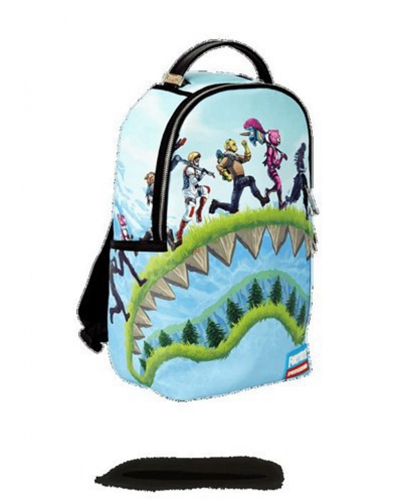 Light Blue Sprayground Fortnite Shark Royale! Backpacks | 39610-RPWL