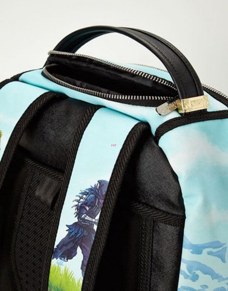 Light Blue Sprayground Fortnite Shark Royale! Backpacks | 39610-RPWL