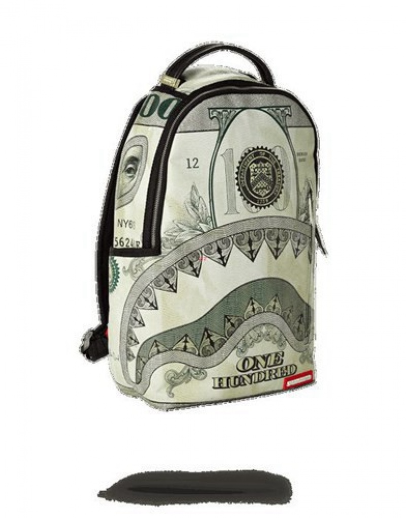 Light Green Sprayground One HundShark Stack Backpacks | 09283-IOXQ