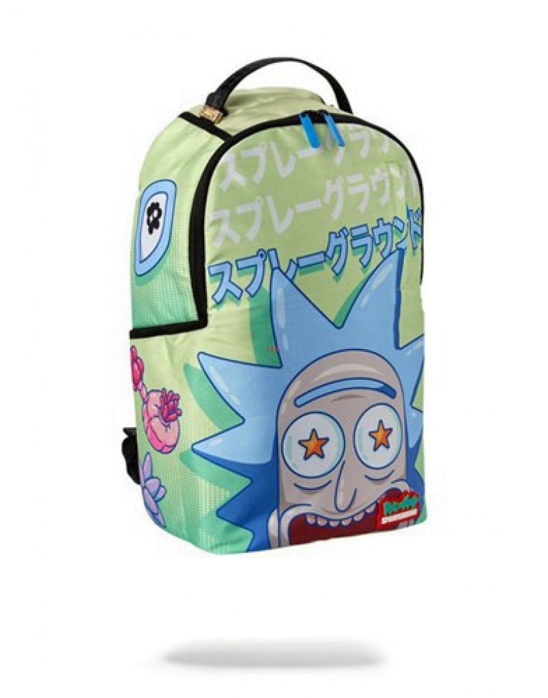 Light Green Sprayground Rick And Morty Look At Me Backpacks | 95024-MISG