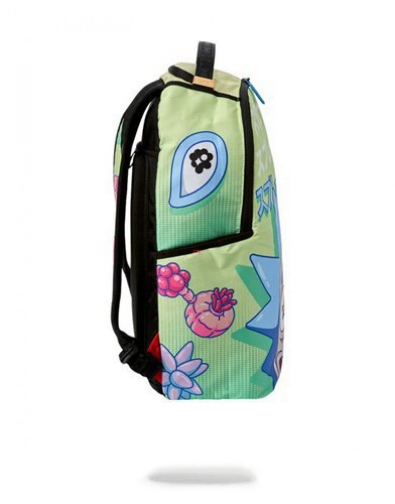 Light Green Sprayground Rick And Morty Look At Me Backpacks | 95024-MISG