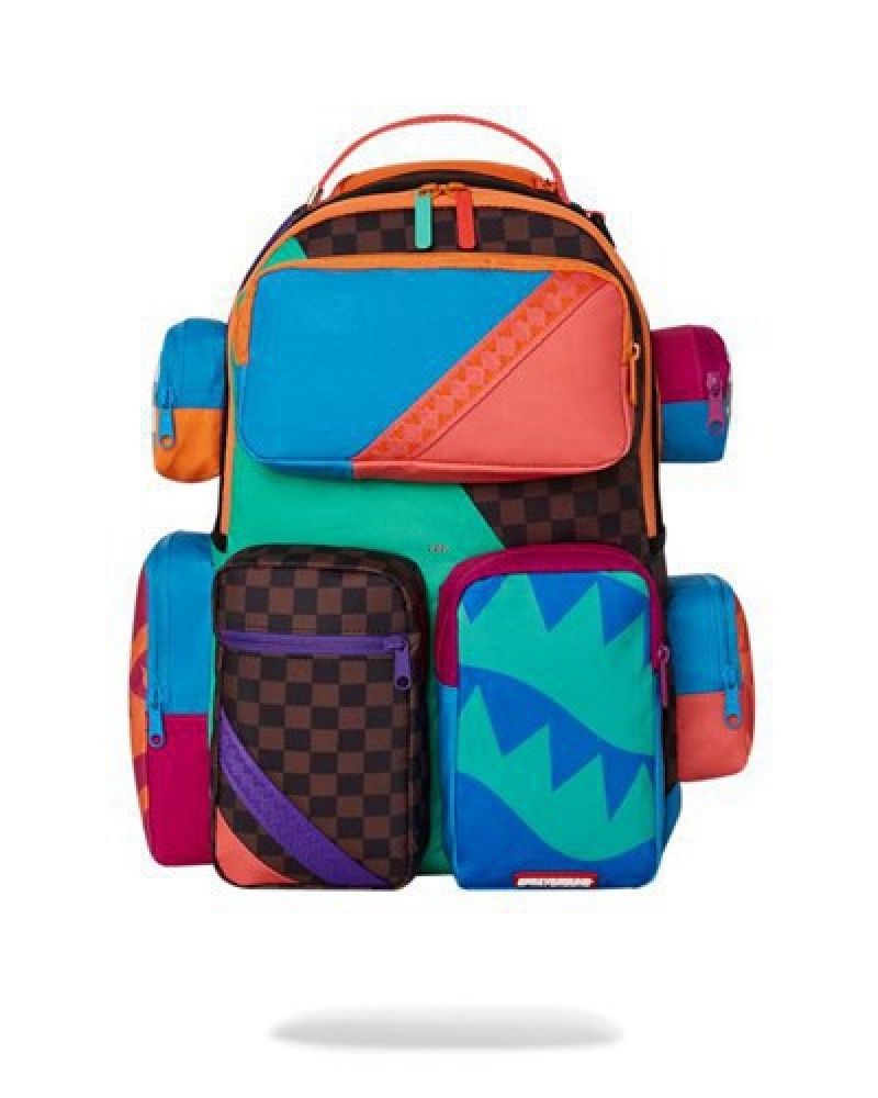 Multicolor Sprayground Throwback Trooper Backpacks | 75489-ITPF