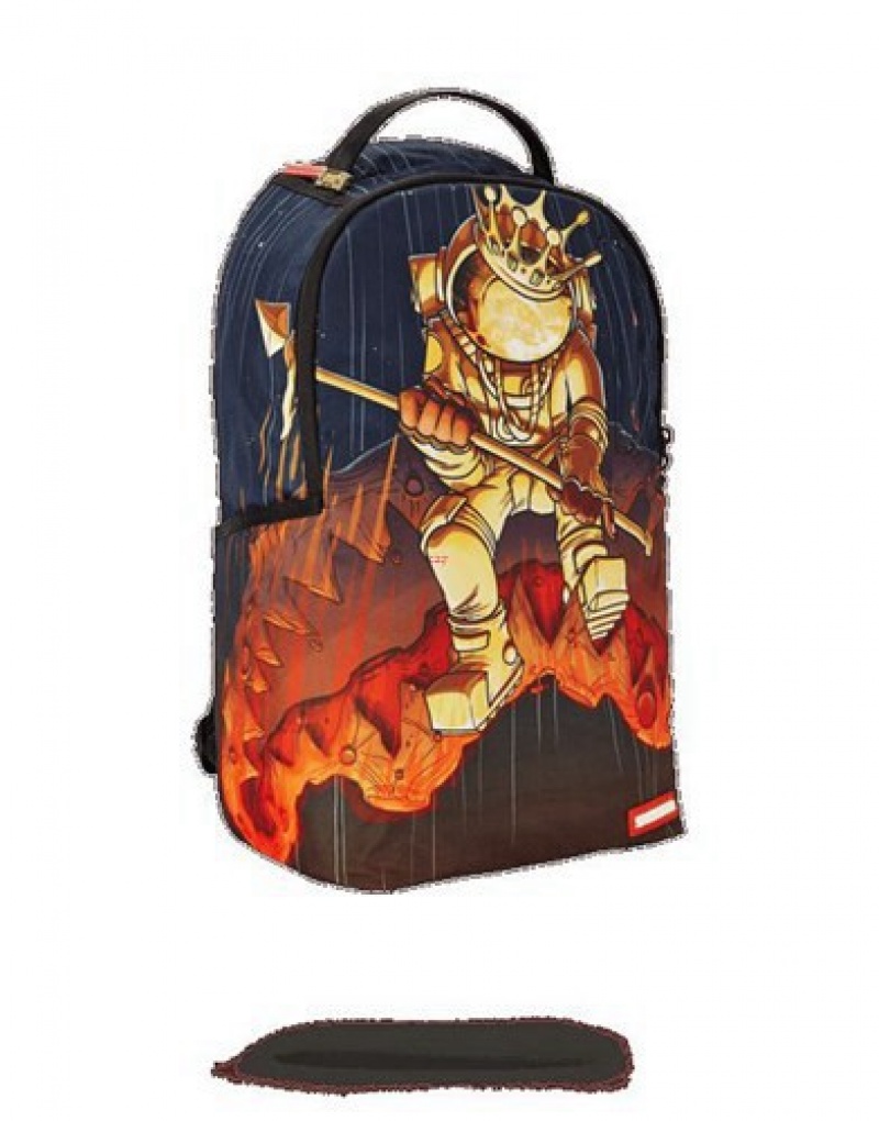 Navy Sprayground Gold Astronaut Meteor Shark Backpacks | 13790-PFIU