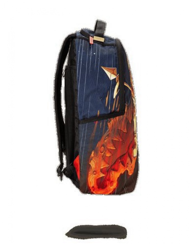 Navy Sprayground Gold Astronaut Meteor Shark Backpacks | 13790-PFIU