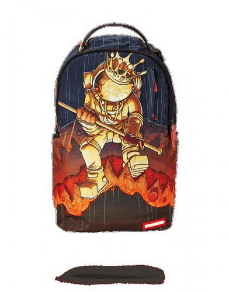 Navy Sprayground Gold Astronaut Meteor Shark Backpacks | 13790-PFIU