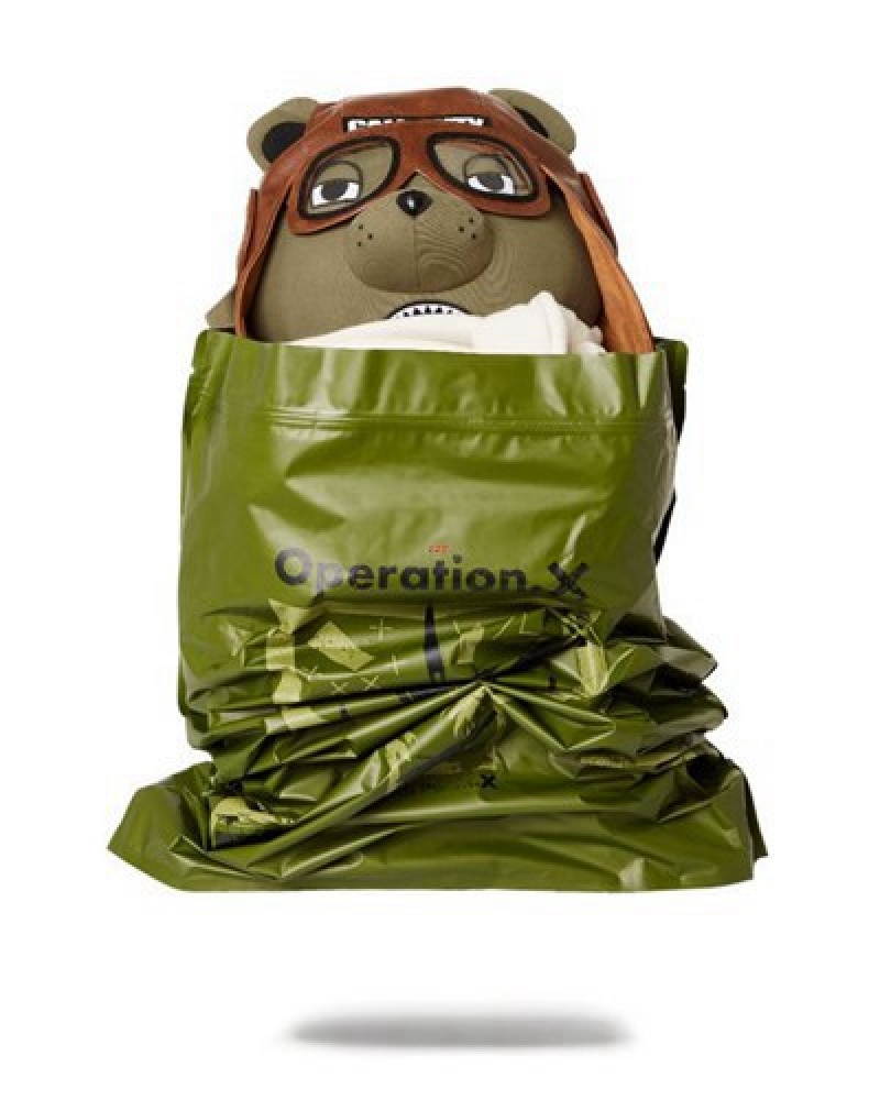 Olive Sprayground Call Of Duty Aviator Fearless Moneybear Teddybear Backpacks | 13940-RNOV