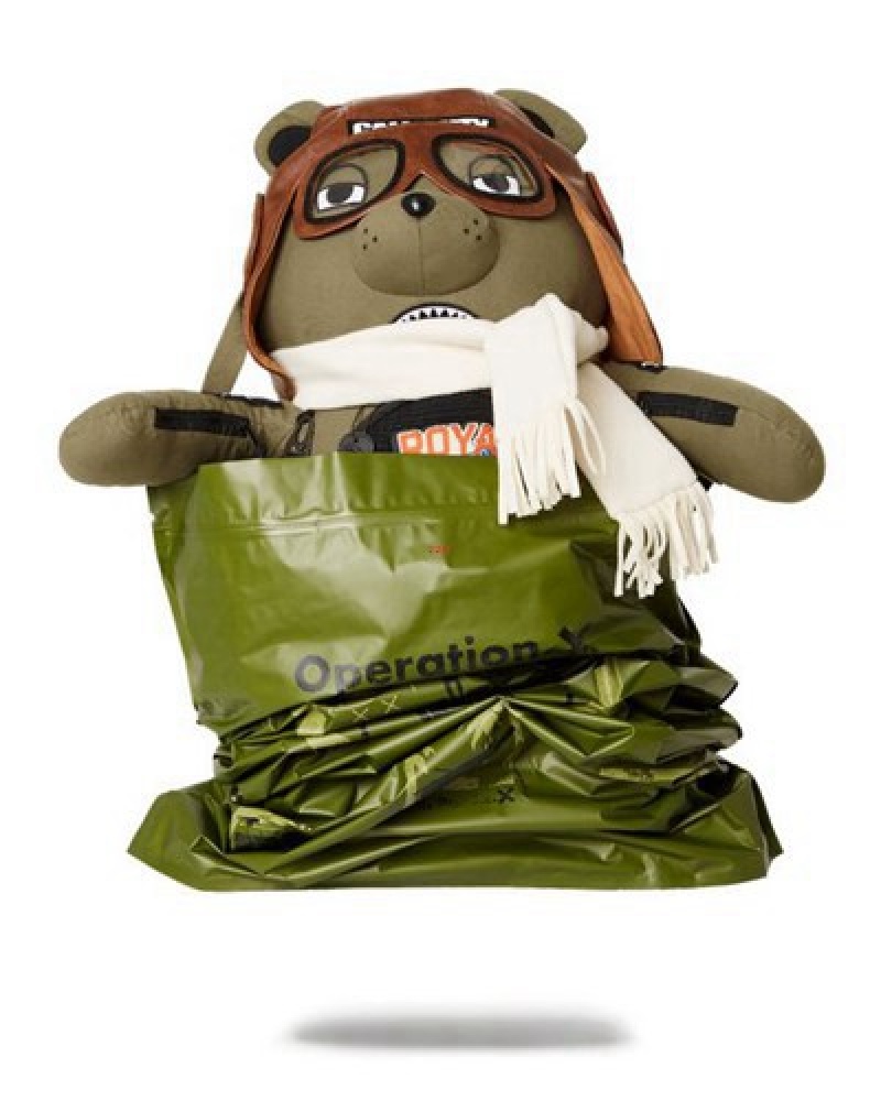 Olive Sprayground Call Of Duty Aviator Fearless Moneybear Teddybear Backpacks | 13940-RNOV