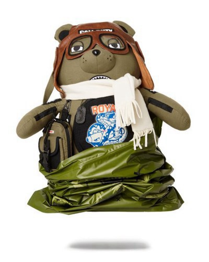 Olive Sprayground Call Of Duty Aviator Fearless Moneybear Teddybear Backpacks | 13940-RNOV