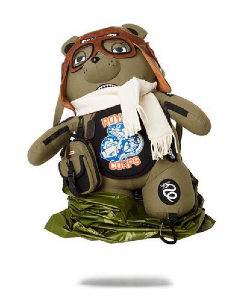 Olive Sprayground Call Of Duty Aviator Fearless Moneybear Teddybear Backpacks | 13940-RNOV