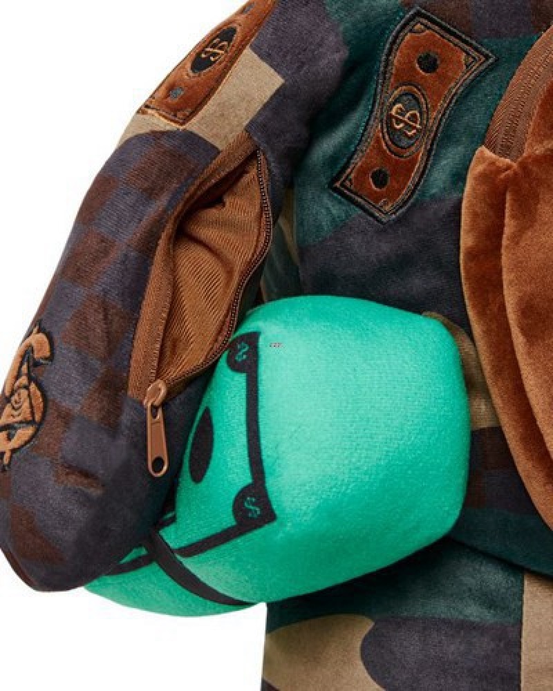 Olive Sprayground Camocheck Moneybear Teddybear Backpacks | 76189-MCNU