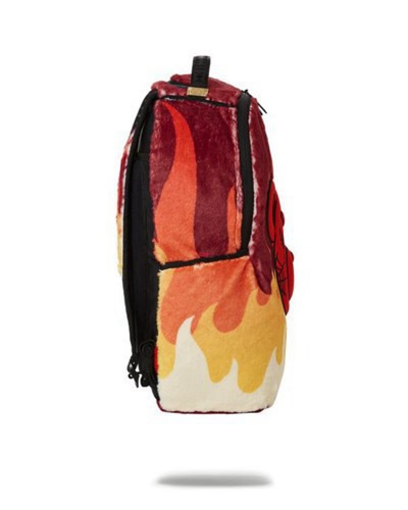 Orange Sprayground Diablo Cozy Velour Fur Backpacks | 24975-EXAI