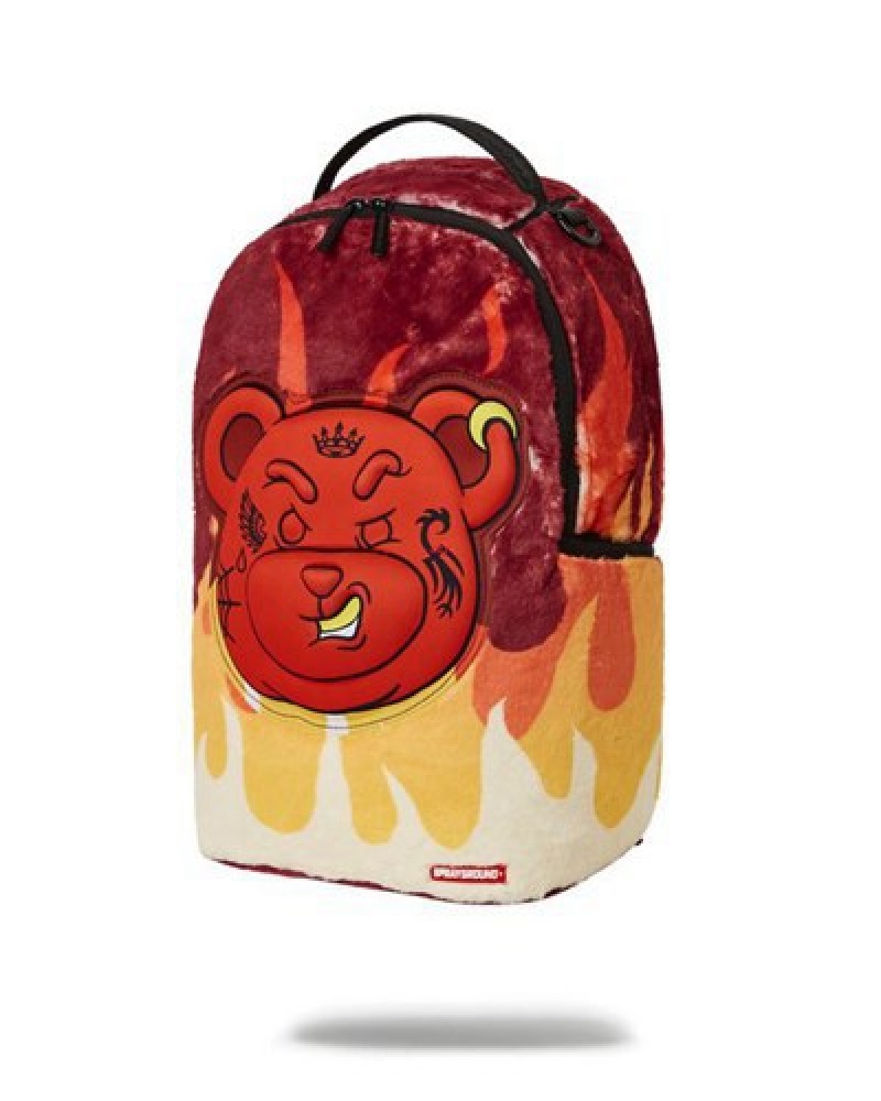 Orange Sprayground Diablo Cozy Velour Fur Backpacks | 24975-EXAI