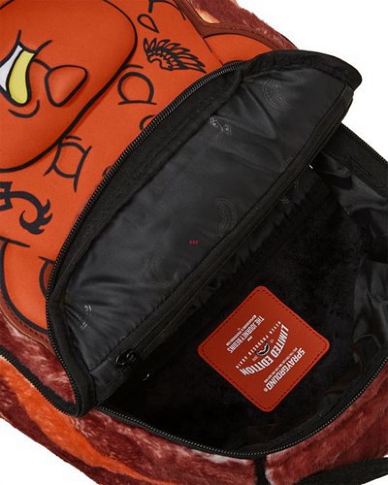 Orange Sprayground Diablo Cozy Velour Fur Backpacks | 24975-EXAI