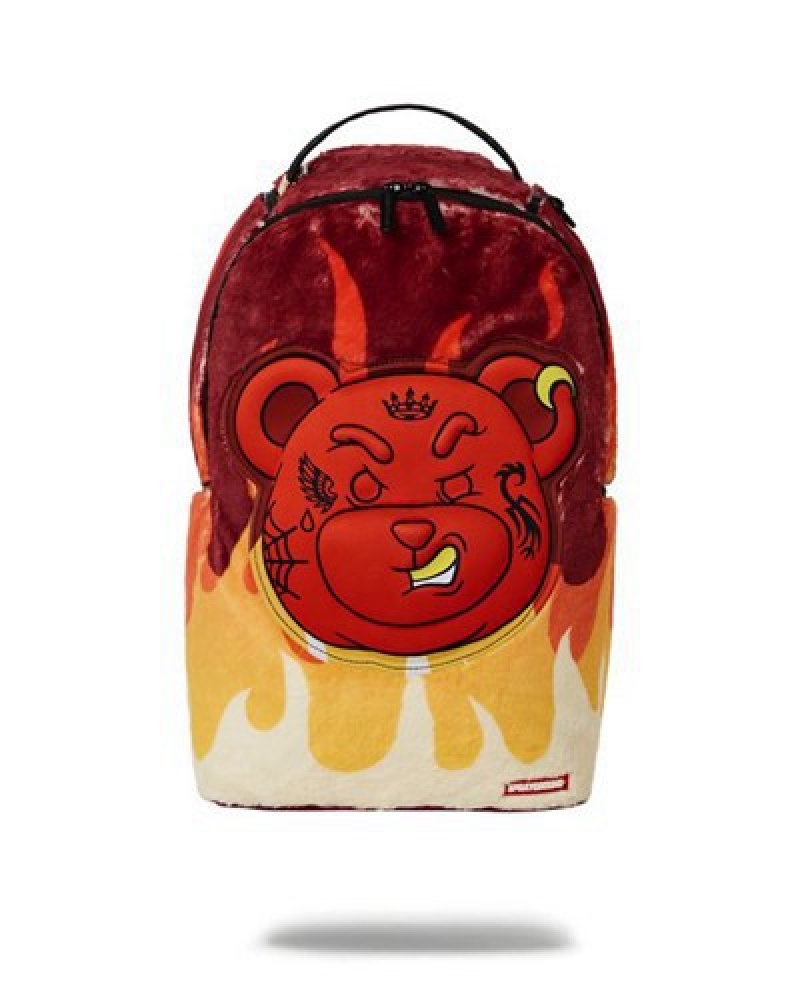 Orange Sprayground Diablo Cozy Velour Fur Backpacks | 24975-EXAI