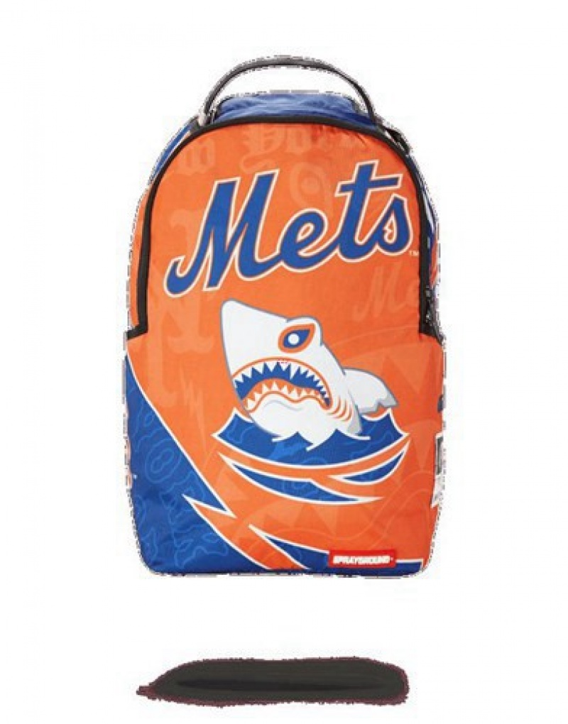 Orange Sprayground Mlb New York Mets Shark Backpacks | 87256-ODJM