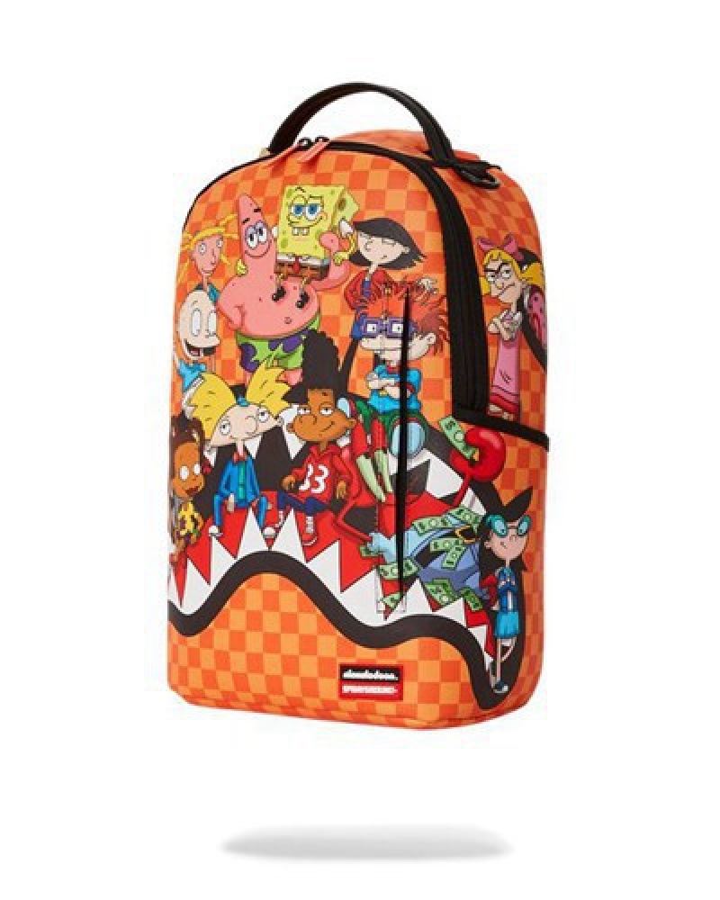 Orange Sprayground Nickelodeon Shark Feast (Dlxv) Backpacks | 48127-MRPN