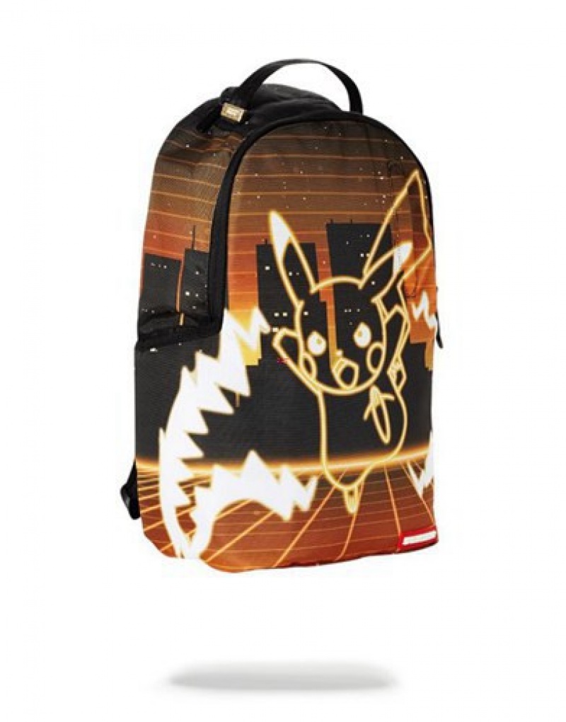 Orange Sprayground Pokemon Pikachu Neon Shark Backpacks | 94705-IVDL