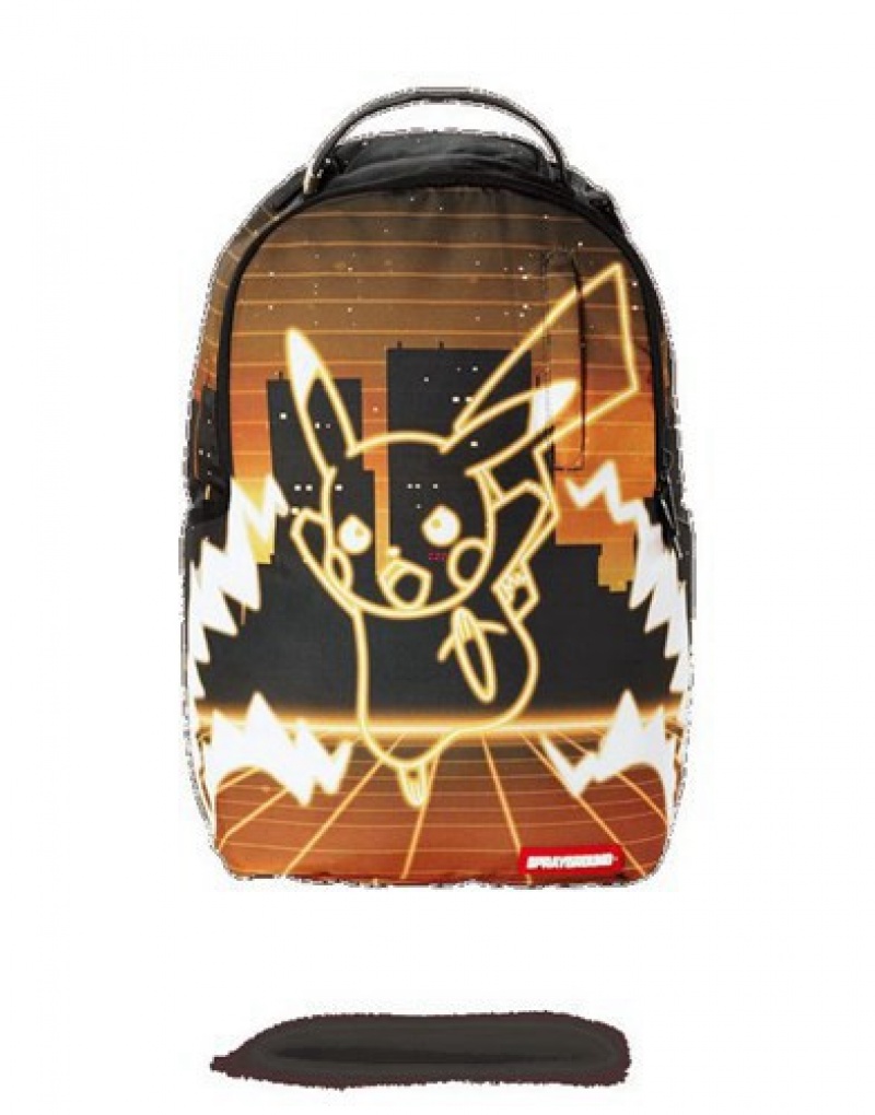 Orange Sprayground Pokemon Pikachu Neon Shark Backpacks | 94705-IVDL