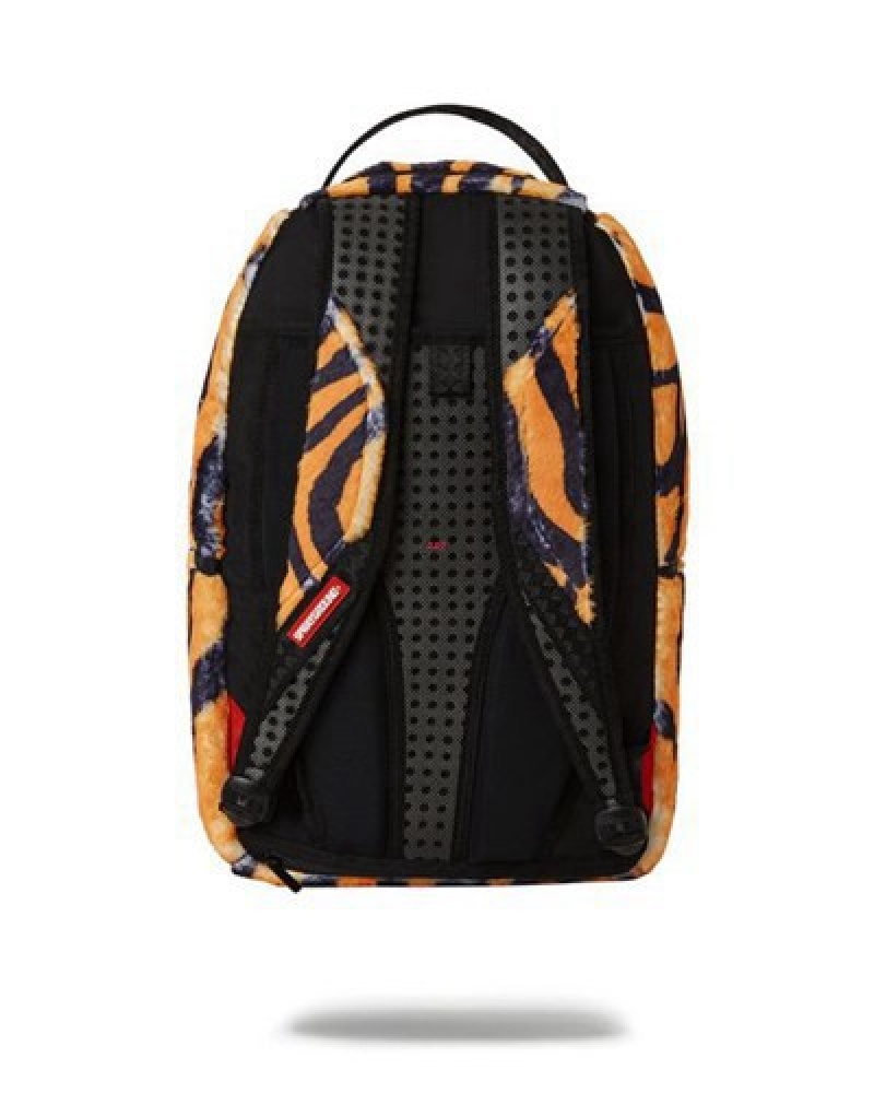 Orange Sprayground Tiger Cozy Velour Fur Backpacks | 85927-ULMK