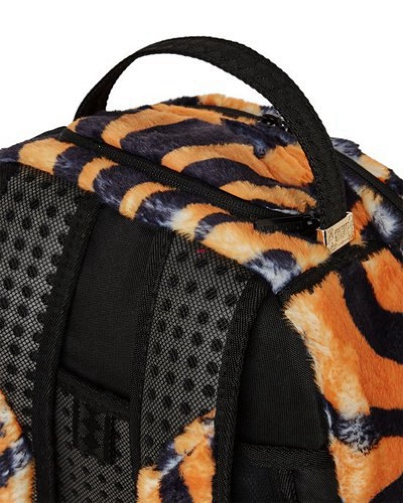 Orange Sprayground Tiger Cozy Velour Fur Backpacks | 85927-ULMK