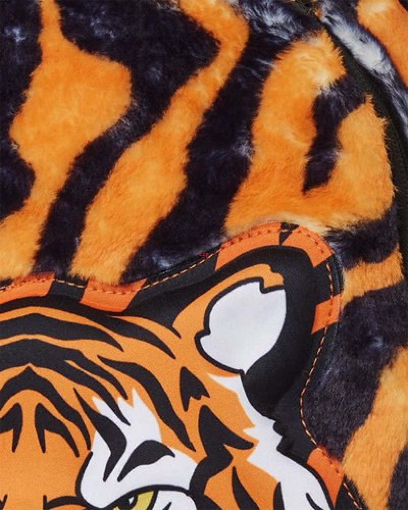 Orange Sprayground Tiger Cozy Velour Fur Backpacks | 85927-ULMK