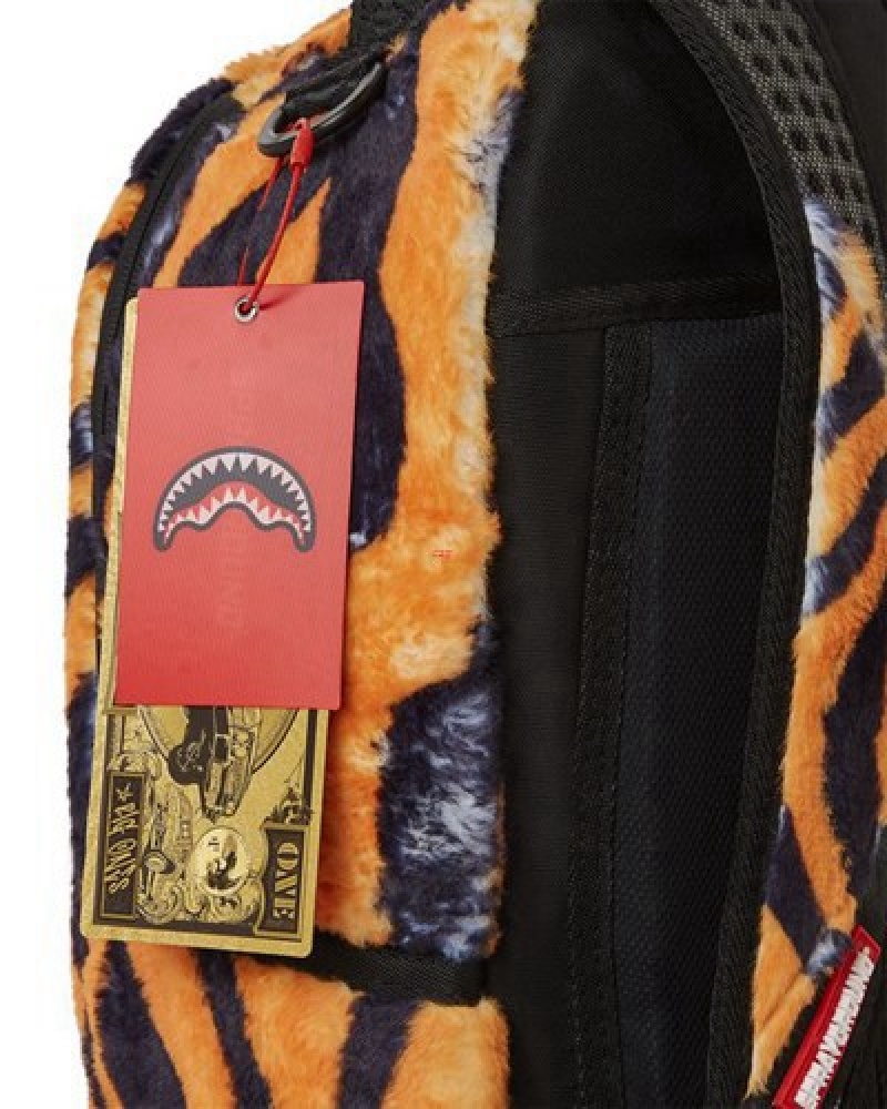 Orange Sprayground Tiger Cozy Velour Fur Backpacks | 85927-ULMK