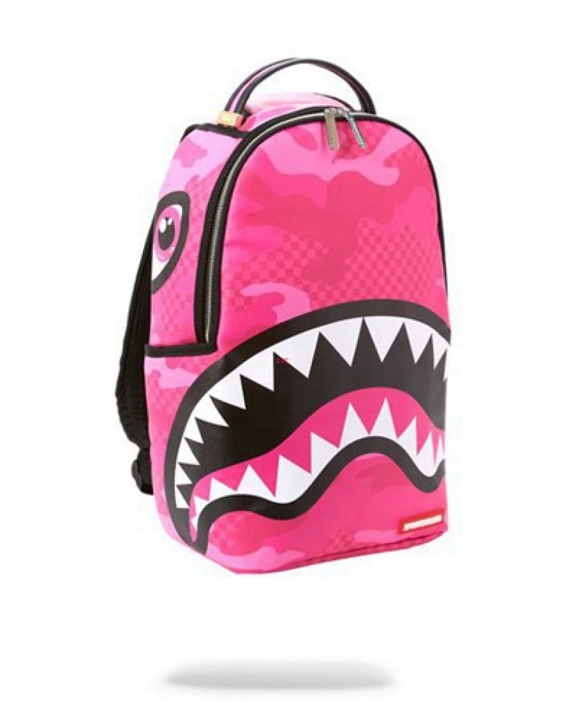 Pink Sprayground Anime Camo Backpacks | 87315-KEHD