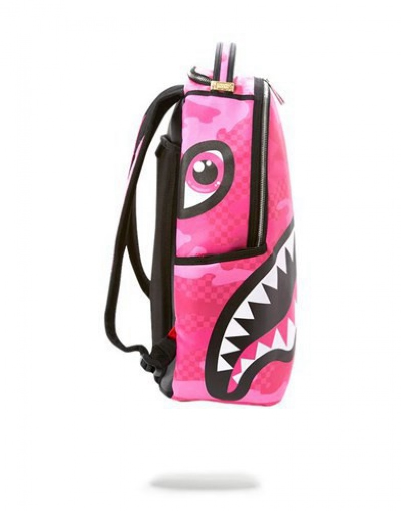 Pink Sprayground Anime Camo Backpacks | 87315-KEHD