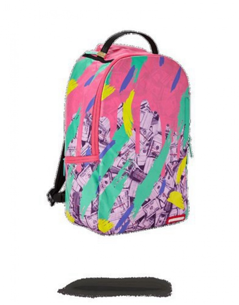 Pink Sprayground Money Pink Camo Drip Backpacks | 72438-MOQZ