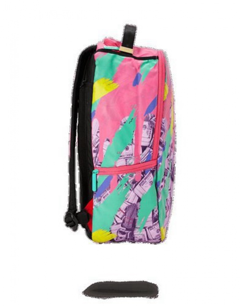 Pink Sprayground Money Pink Camo Drip Backpacks | 72438-MOQZ