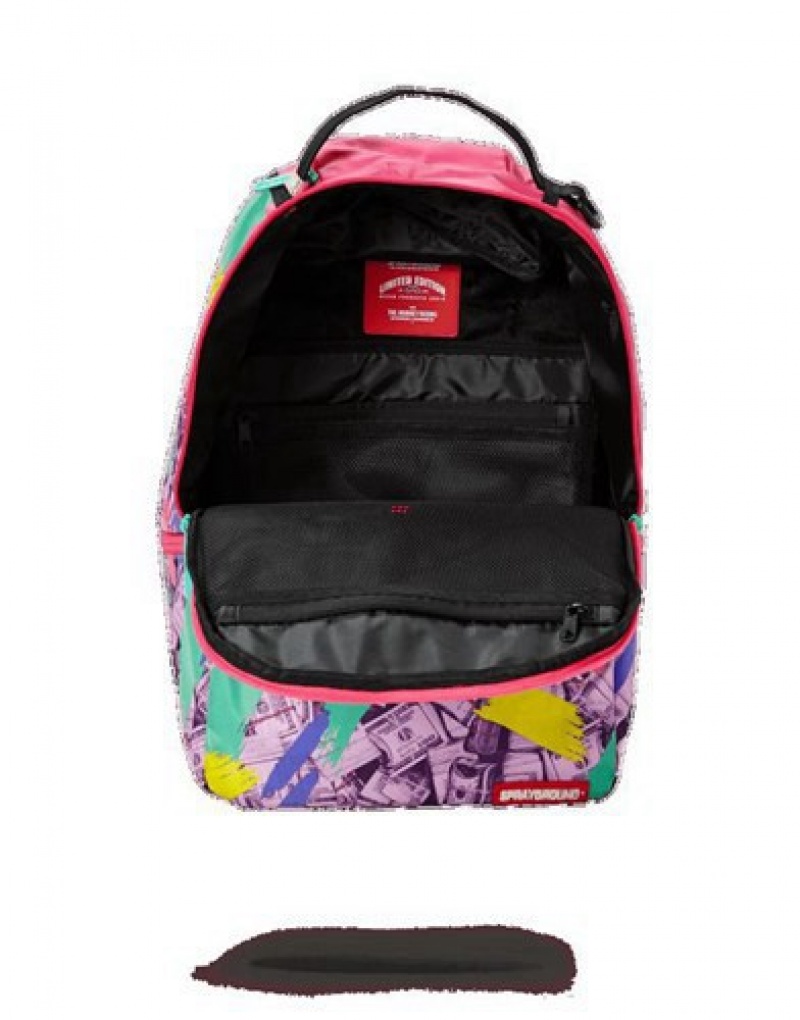 Pink Sprayground Money Pink Camo Drip Backpacks | 72438-MOQZ